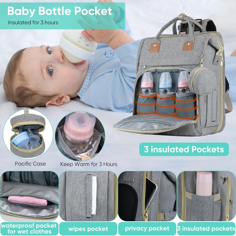 ZRSUN Diaper Bag Backpack for Mom and Dad, Large Capacity Baby Travel Bag with USB Charging Port, Waterproof Foldable Baby Bag for Boys and Girls, Stylish Maternity Backpack for Travel & Hospital，Grey - Image 3